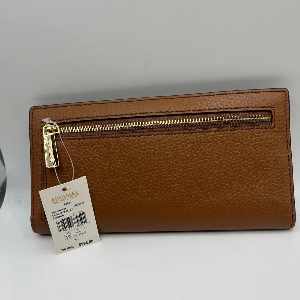 Michael Kors Reed Lg Bifold Pebbled Leather Snap Wallet Card Case. NWT